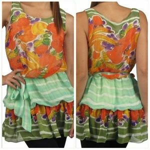 NWT Colorful Floral Chiffon Style Tunic Size M